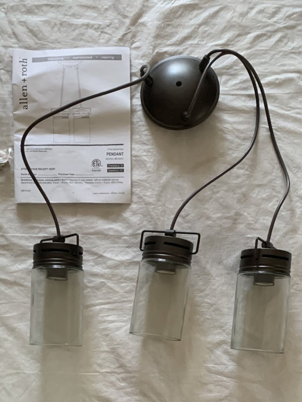 Allen + Roth 3-Light Farmhouse Clear Glass Jar - Hanging Pendant Light - #B10012